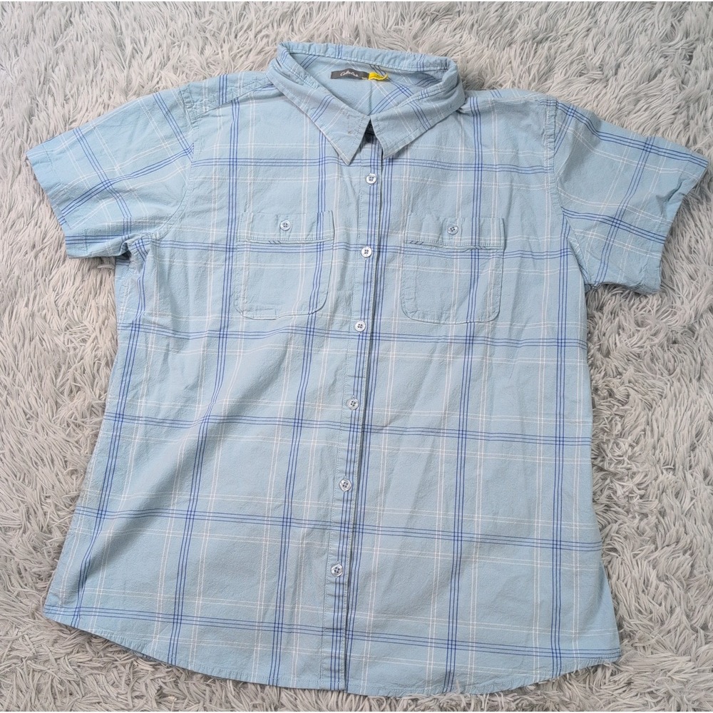 Cabela's Shirt Womens XL Blue Button Up Lightweight Pockets Chore Outdoors